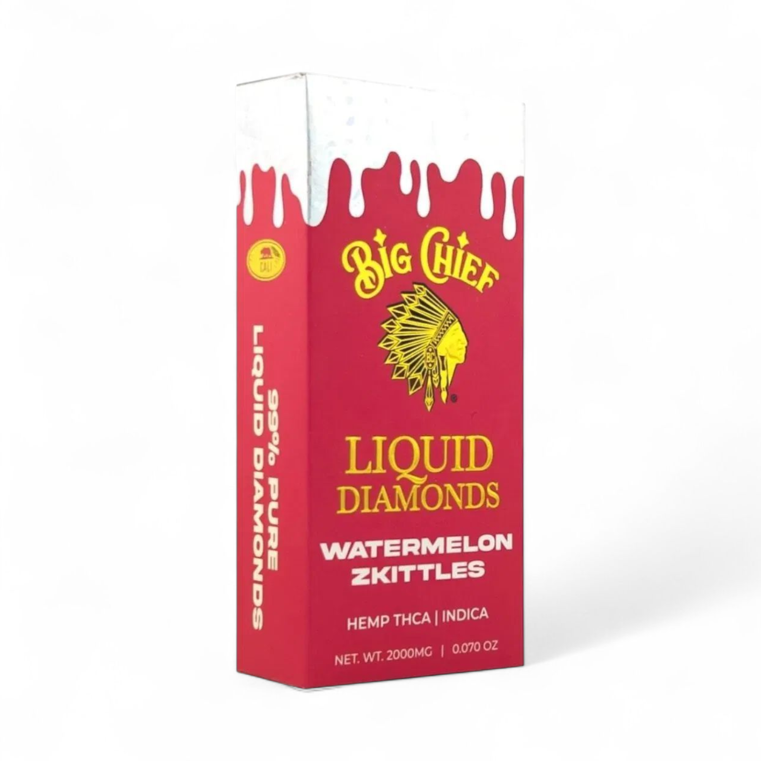 Red packaging of Big Chief Liquid Diamonds with watermelon zkittles flavor on a white background